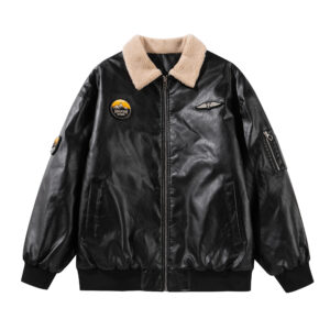 New Men's military-style bomber jacket with fauxfur collar, zipper polyester bomber jacket