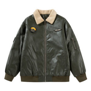 New Men's military-style bomber jacket with fauxfur collar, zipper polyester bomber jacket