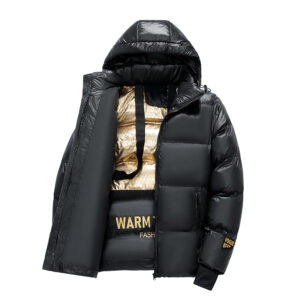 Mens Winter Thick Snow Coat Outdoor Plus Size Warm Windproof Hooded Black Gold Color Winter Casual Hiking Ski Safari Work Jacket