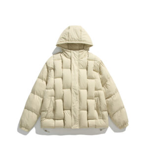 Male Quilted Jacket Winter Unisex Hooded Thickened Padded Jacket With Zip Outdoor